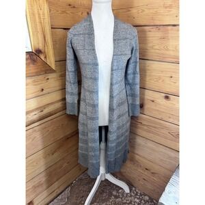 Max Studio Merino Wool Blend Longline Duster Cardigan Gray Striped Large